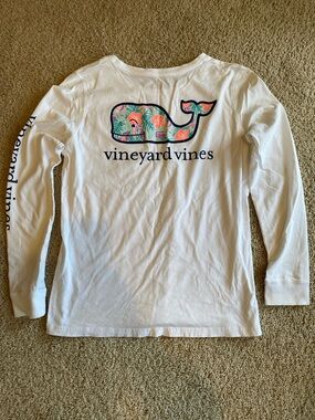 Vineyard Vines White Long-Sleeve Tee with Floral Whale